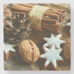 Christmas Cinnamon Sticks and Stars Stone Coaster