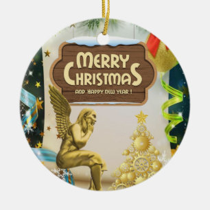 Christmas Circle Ornament, Angel Ceramic Ornament