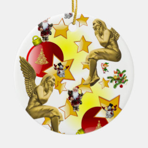 Christmas Circle Ornament, Angel Ceramic Ornament