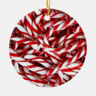 Christmas Circle Ornament, Candy Cane Ceramic Ornament