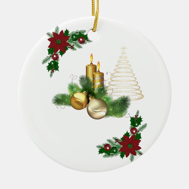 Christmas Circle Ornament, Christmas Candle Ceramic Ornament (Front)