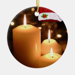Christmas Circle Ornament, Christmas Candle Ceramic Ornament