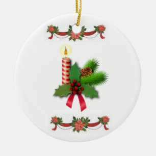 Christmas Circle Ornament, Christmas Candle Ceramic Ornament