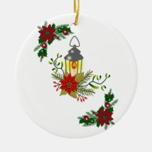 Christmas Circle Ornament, Christmas Candle Ceramic Ornament