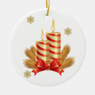 Christmas Circle Ornament, Christmas Candle Ceramic Ornament