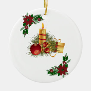 Christmas Circle Ornament, Christmas Candle Ceramic Ornament