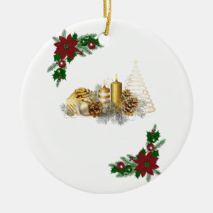 Christmas Circle Ornament, Christmas Candle Ceramic Ornament
