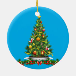 Christmas Circle Ornament, Christmas Tree Ceramic Ornament