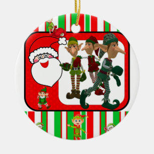Christmas Circle Ornament, Elf Ceramic Ornament