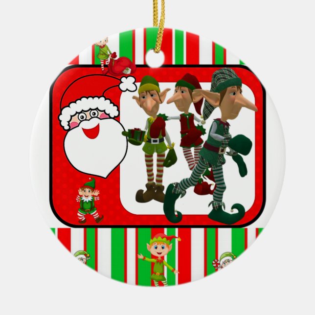 Christmas Circle Ornament, Elf Ceramic Ornament (Front)