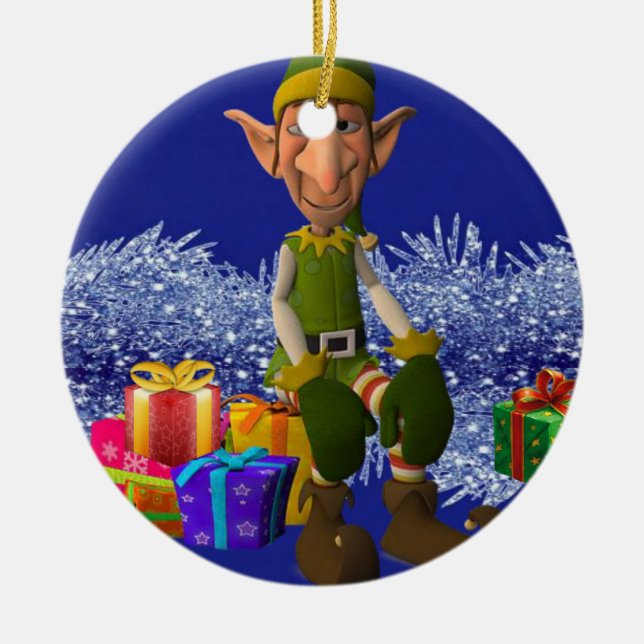 Christmas Circle Ornament, Elf Ceramic Ornament (Front)