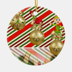 Christmas Circle Ornament, Elf Ceramic Ornament