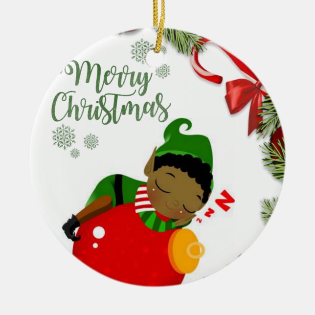 Christmas Circle Ornament, Elf Ceramic Ornament (Front)