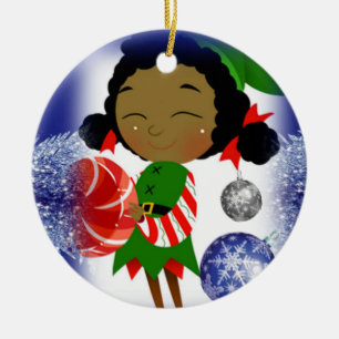 Christmas Circle Ornament, Elf Ceramic Ornament