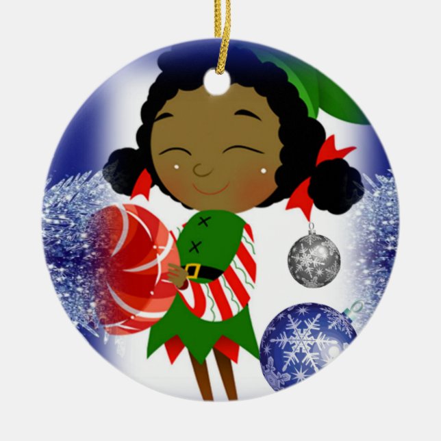 Christmas Circle Ornament, Elf Ceramic Ornament (Front)