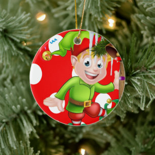 Christmas Circle Ornament, Elf Ceramic Ornament