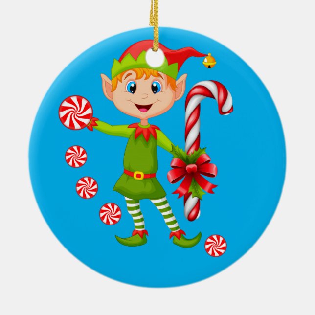 Christmas Circle Ornament, Elf Ceramic Ornament (Back)