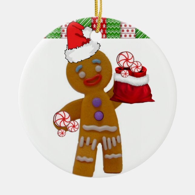 Christmas Circle Ornament, Gingerbreadman Ceramic Ornament (Front)
