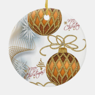 Christmas Circle Ornament, Gold Balls Ceramic Ornament