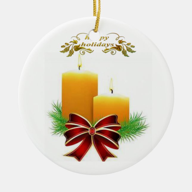 Christmas Circle Ornament, Happy Holidays Ceramic Ornament (Front)