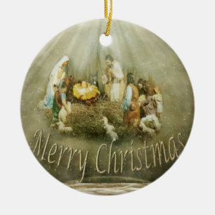 Christmas Circle Ornament, Jesus Christ Ceramic Ornament