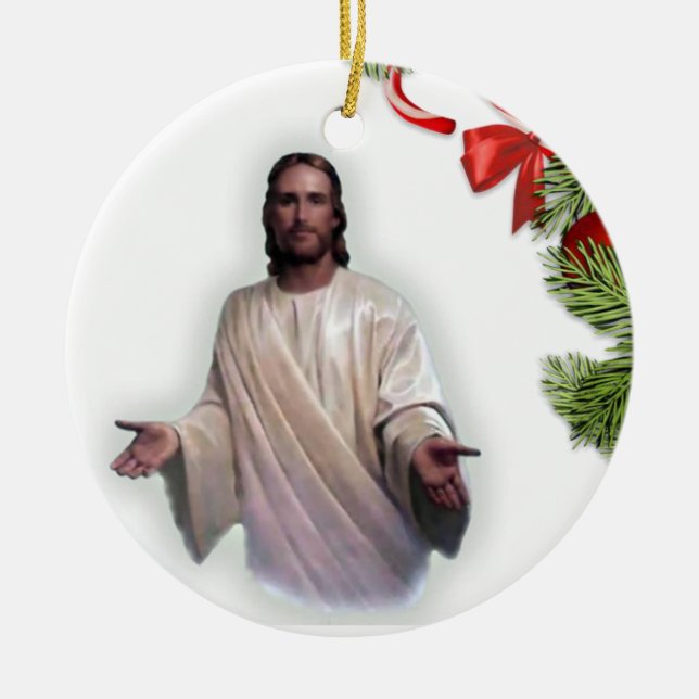 Christmas Circle Ornament, Jesus Christ Ceramic Ornament (Front)