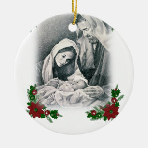 Christmas Circle Ornament, Jesus Christ Ceramic Ornament