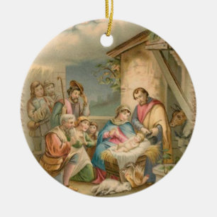 Christmas Circle Ornament, Jesus Christ Ceramic Ornament