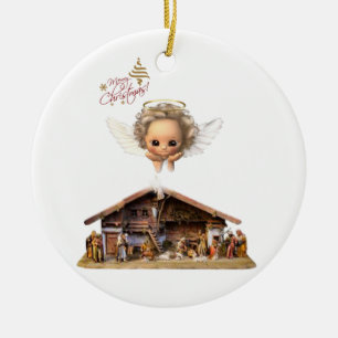Christmas Circle Ornament, Jesus Christ Ceramic Ornament