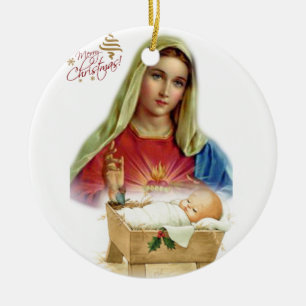 Christmas Circle Ornament, Jesus Christ Ceramic Ornament