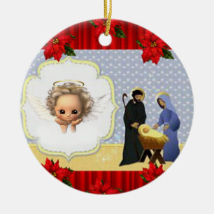 Christmas Circle Ornament, Jesus Christ Ceramic Ornament