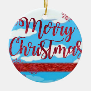 Christmas Circle Ornament, Merry Christmas Ceramic Ornament