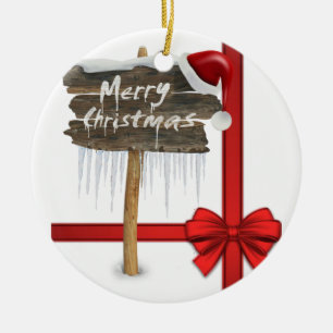 Christmas Circle Ornament, Merry Christmas Ceramic Ornament
