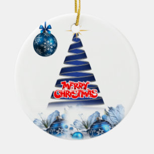 Christmas Circle Ornament, Merry Christmas Ceramic Ornament
