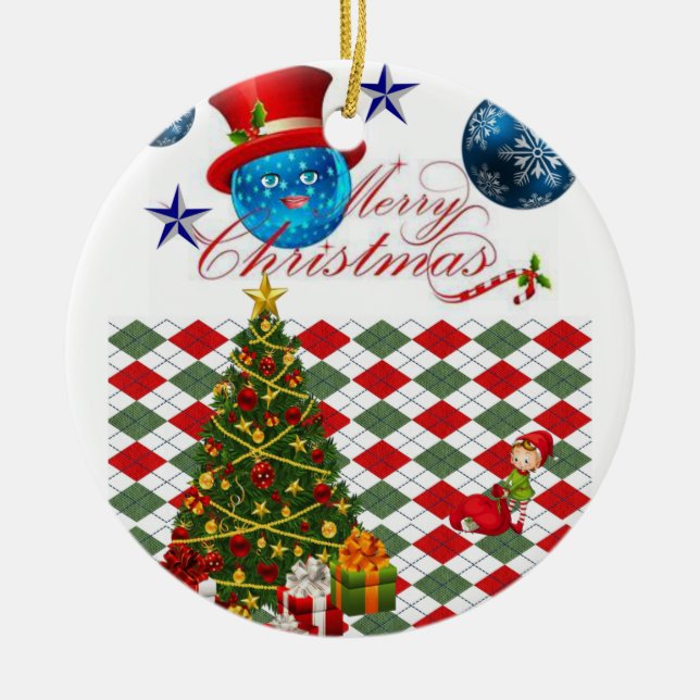Christmas Circle Ornament, Merry Christmas Ceramic Ornament (Front)