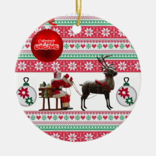 Christmas Circle Ornament, Merry Christmas Ceramic Ornament