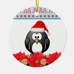 Christmas Circle Ornament, Penguin Ceramic Ornament