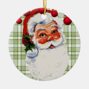 Christmas Circle Ornament, Santa Ceramic Ornament