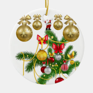 Christmas Circle Ornament, Santa Ceramic Ornament