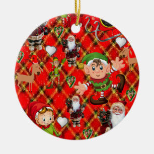 Christmas Circle Ornament, Santa Ceramic Ornament