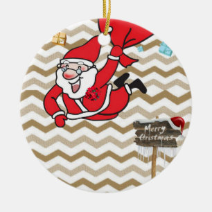 Christmas Circle Ornament, Santa Ceramic Ornament