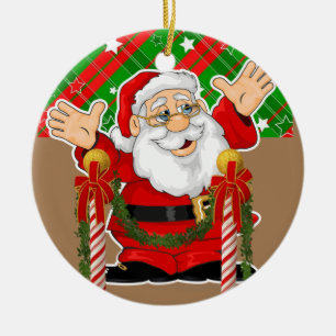 Christmas Circle Ornament, Santa Ceramic Ornament