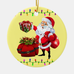 Christmas Circle Ornament, Santa Ceramic Ornament