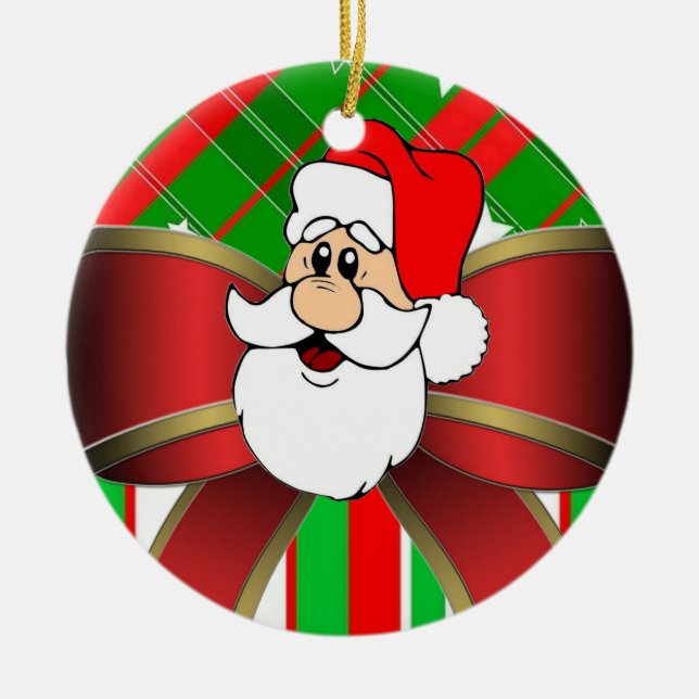 Christmas Circle Ornament, Santa Ceramic Ornament (Front)