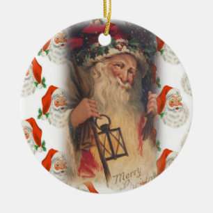 Christmas Circle Ornament, Santa Ceramic Ornament