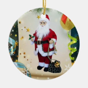 Christmas Circle Ornament, Santa Ceramic Ornament