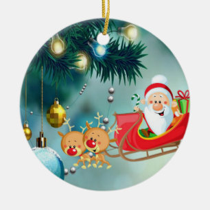 Christmas Circle Ornament, Santa Ceramic Ornament