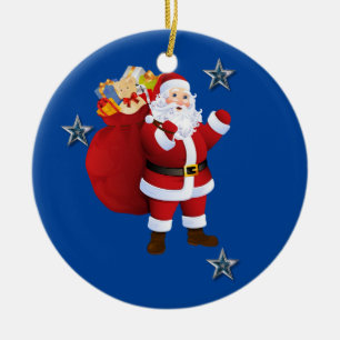Christmas Circle Ornament, Santa Ceramic Ornament