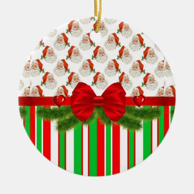 Christmas Circle Ornament, Santa Stripe Ceramic Ornament (Front)