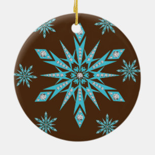 Christmas Circle Ornament, Snowflake Ceramic Ornament